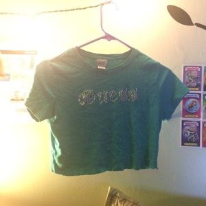 Guess bejeweled teal crop top